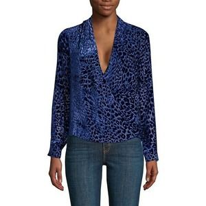 L'Agence NWT Women's Blue Lydia Leopard Burnout Blouse Size S